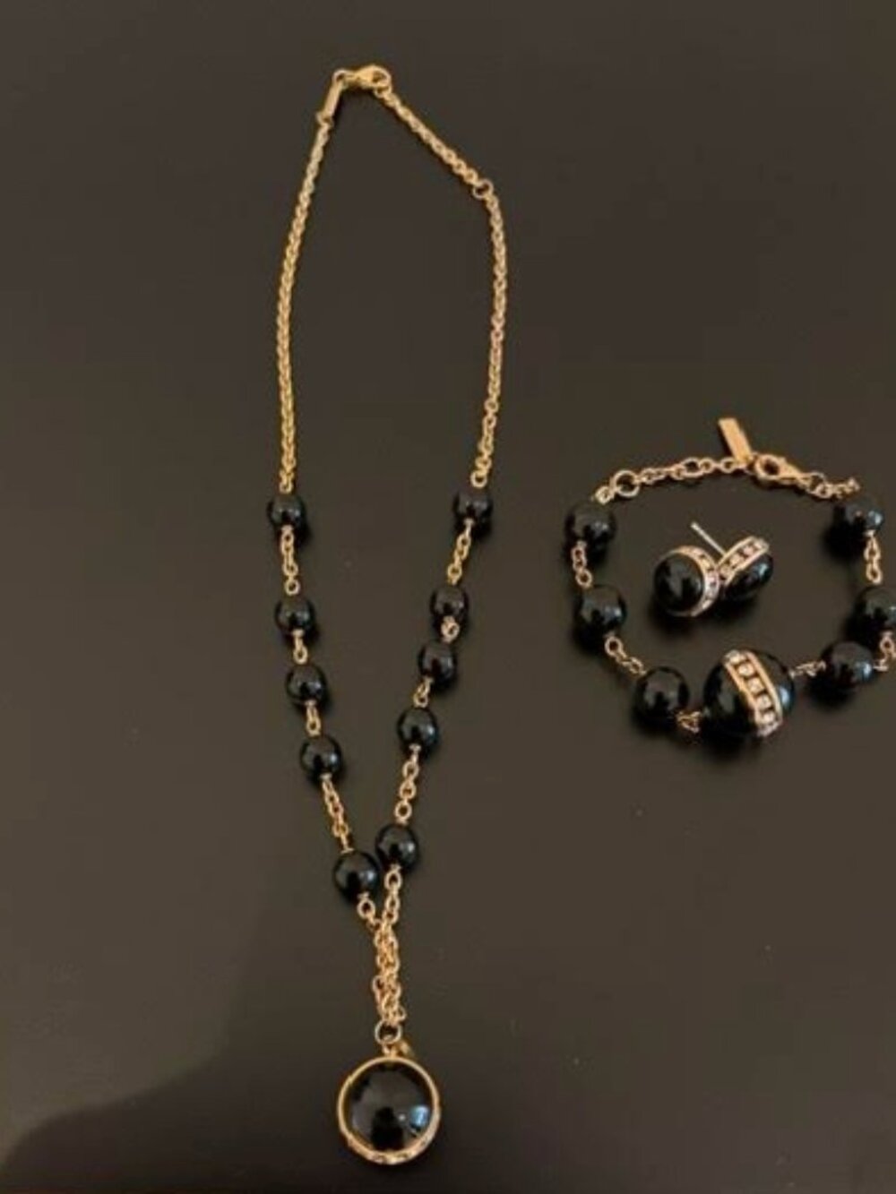 3 Piece Brosway Black Beads Gold Plated Necklace, Bracelet & Earrings